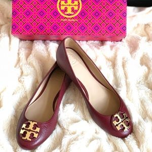 New! TORY BURCH CLAIRE BALLET FLAT TUMBLED LEATHER